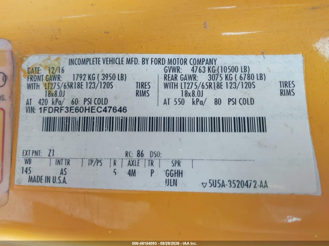 Aukcja sprzedaży 2017 Ford F-350 Chassis Xl, vin: 1FDRF3E60HEC47646, numer aukcji: 46184093