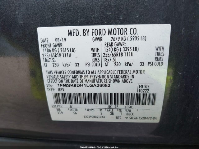 Продаж на аукціоні авто 2020 Ford Explorer Xlt, vin: 1FMSK8DH1LGA26082, номер лоту: 46184100