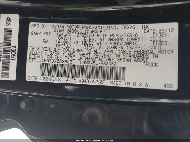 Продаж на аукціоні авто 2013 Toyota Tacoma Base V6, vin: 5TFLU4EN3DX053883, номер лоту: 46184108