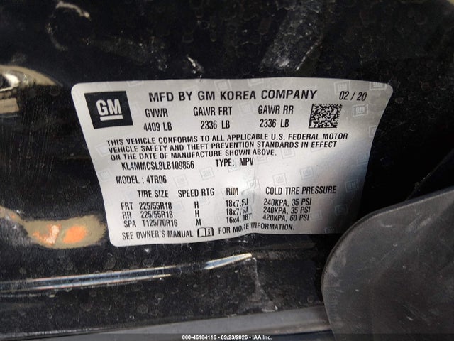 46184116 :رقم المزاد ، KL4MMCSL8LB109856 vin ، 2020 Buick Encore Gx Awd Preferred مزاد بيع