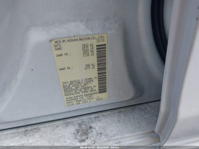 46184167 :رقم المزاد ، 1N4AL3AP4FN360690 vin ، 2015 Nissan Altima 2.5 S مزاد بيع