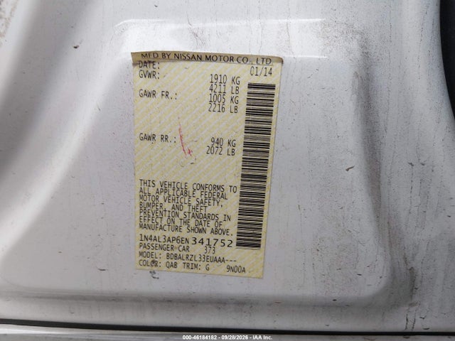 46184182 :رقم المزاد ، 1N4AL3AP6EN341752 vin ، 2014 Nissan Altima 2.5 S مزاد بيع