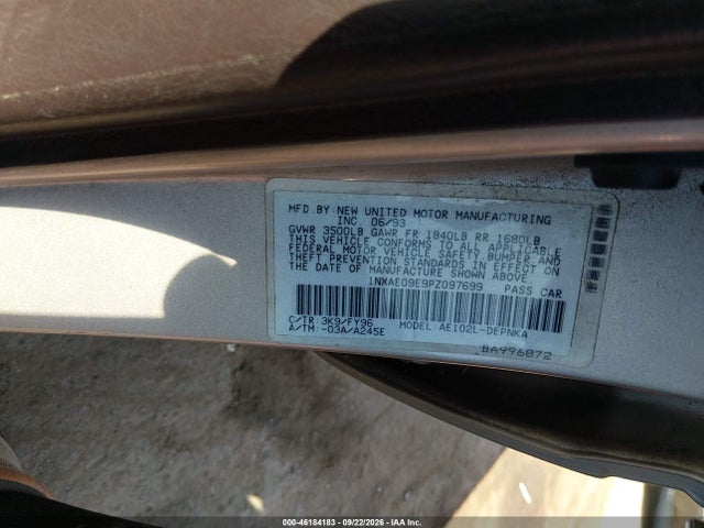 Продаж на аукціоні авто 1993 Toyota Corolla Le/dx, vin: 1NXAE09E9PZ097699, номер лоту: 46184183