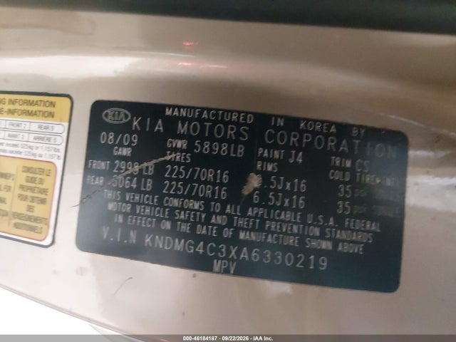 Aukcja sprzedaży 2010 Kia Sedona Lx, vin: KNDMG4C3XA6330219, numer aukcji: 46184187