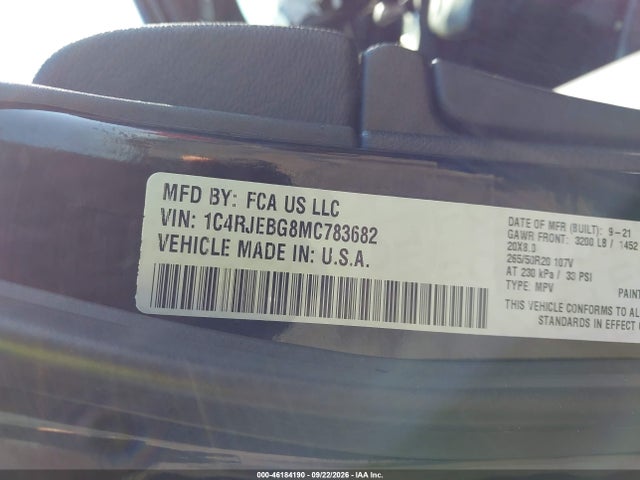 Продажа на аукционе авто 2021 Jeep Grand Cherokee 80th Anniversary, vin: 1C4RJEBG8MC783682, номер лота: 46184190