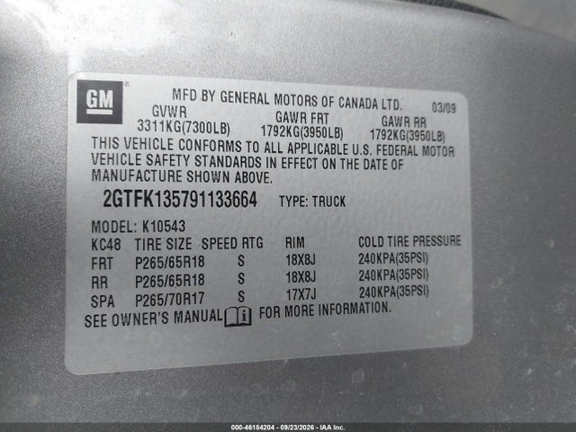 Aukcja sprzedaży 2009 Gmc Sierra 1500 Hybrid 3ha, vin: 2GTFK135791133664, numer aukcji: 46184204