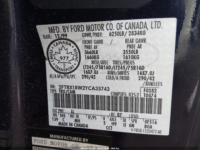 Продажа на аукционе авто 2000 Ford F-150 Lariat/work Series/xl/xlt, vin: 2FTRX18W2YCA35743, номер лота: 46184220