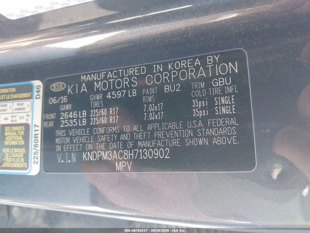46184237 :رقم المزاد ، KNDPM3AC8H7130902 vin ، 2017 Kia Sportage Lx مزاد بيع