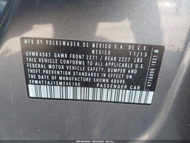 Auction sale of the 2014 Volkswagen Jetta Gli, vin: 3VW4T7AJ1EM245190, lot number: 46184242