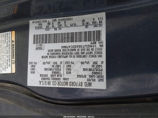 2002 Ford Explorer Xlt მანქანა იყიდება აუქციონზე, vin: 1FMZU73E62ZC47884, აუქციონის ნომერი: 46184245