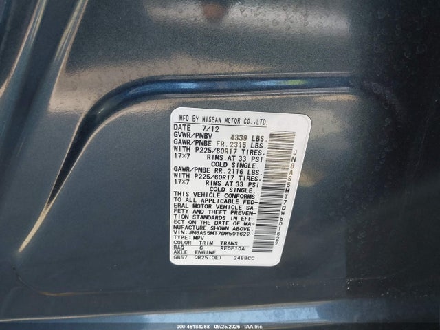 Aukcja sprzedaży 2013 Nissan Rogue Sv, vin: JN8AS5MT7DW501622, numer aukcji: 46184258