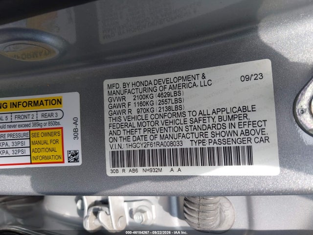 1HGCY2F61RA008033 Honda Accord Hybrid Ex-l