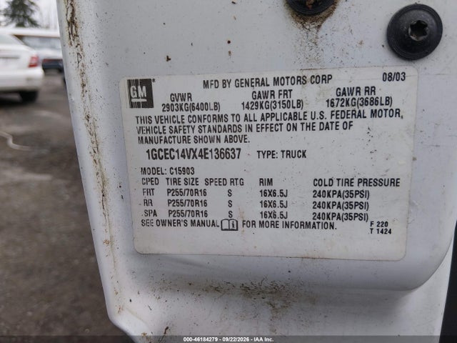 Aukcja sprzedaży 2004 Chevrolet Silverado 1500 Work Truck, vin: 1GCEC14VX4E136637, numer aukcji: 46184279