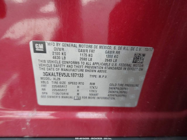 Aukcja sprzedaży 2018 Gmc Terrain Sle, vin: 3GKALTEV5JL187133, numer aukcji: 46184300