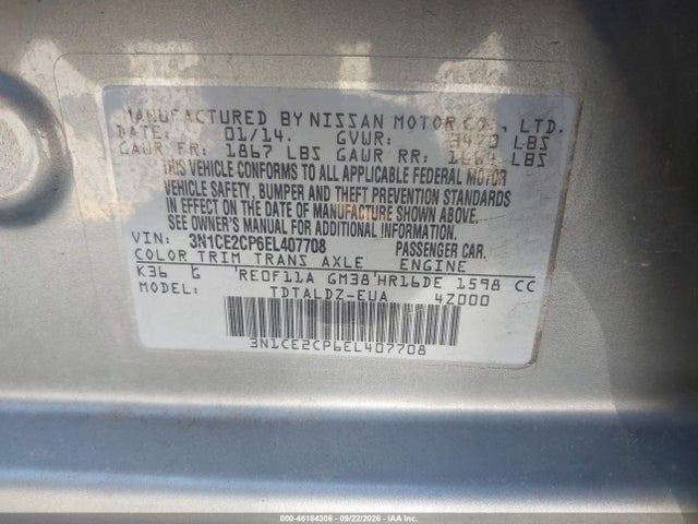 Nissan Versa Note S (sr)/s Plus/sv 2014 3N1CE2CP6EL407708 Image 9