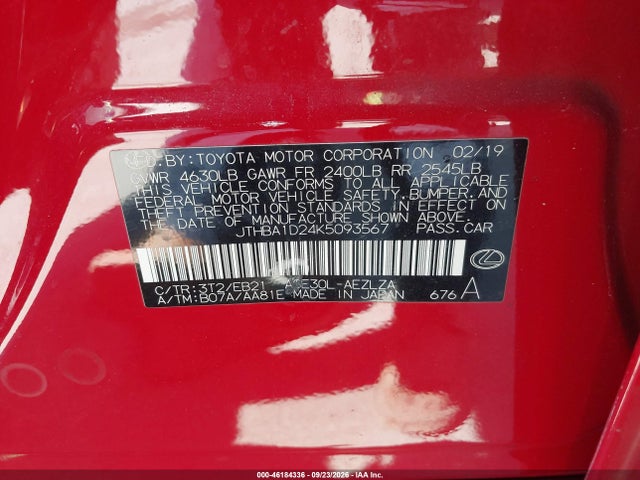 Lexus IS 300 2019 JTHBA1D24K5093567 Image 9