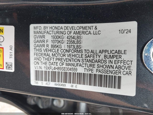 Aukcja sprzedaży 2025 Honda Civic Hybrid Sport, vin: 19XFL4H89SE004559, numer aukcji: 46184340