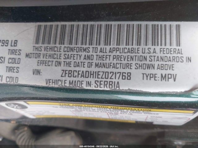 46184346 :رقم المزاد ، ZFBCFADH1EZ021768 vin ، 2014 Fiat 500l Trekking مزاد بيع