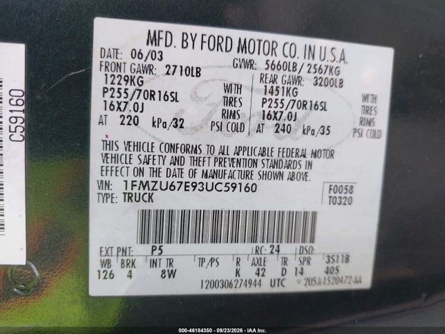 Продажа на аукционе авто 2003 Ford Explorer Sport Trac Xls/xlt, vin: 1FMZU67E93UC59160, номер лота: 46184350