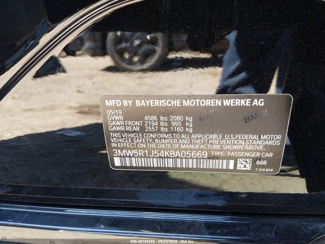 Продажа на аукционе авто 2019 Bmw 330i, vin: 3MW5R1J54K8A05669, номер лота: 46184355