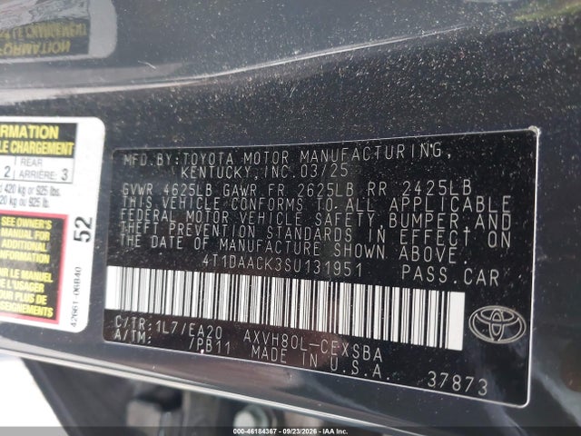 Aukcja sprzedaży 2025 Toyota Camry Se, vin: 4T1DAACK3SU131951, numer aukcji: 46184367