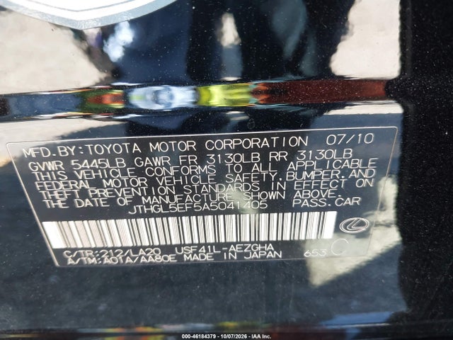 Продажа на аукционе авто 2010 Lexus Ls 460 L, vin: JTHGL5EF5A5041405, номер лота: 46184379