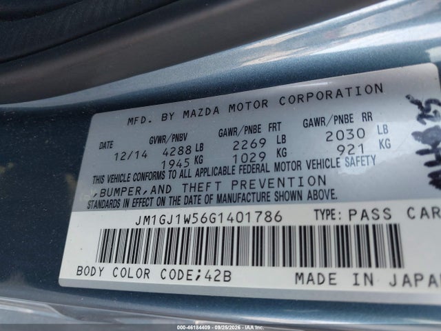 46184409 :رقم المزاد ، JM1GJ1W56G1401786 vin ، 2016 Mazda Mazda6 I Grand Touring مزاد بيع