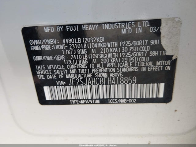 Subaru Forester 2.5i Limited 2015 JF2SJAHC8FH418859 Image 9