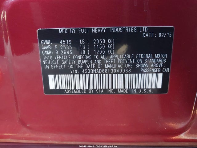 Subaru Legacy 2.5i Premium 2015 4S3BNAD68F3049968 Image 9