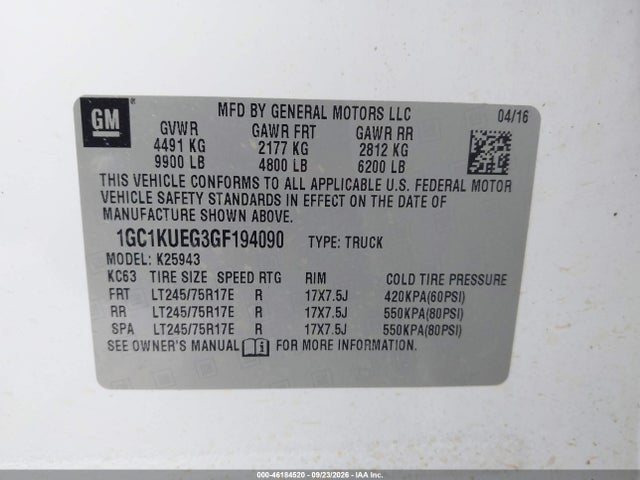 Aukcja sprzedaży 2016 Chevrolet Silverado 2500hd Wt, vin: 1GC1KUEG3GF194090, numer aukcji: 46184520