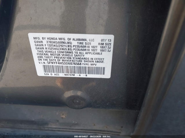 Aukcja sprzedaży 2013 Honda Pilot Ex-l, vin: 5FNYF4H53DB076568, numer aukcji: 46184527