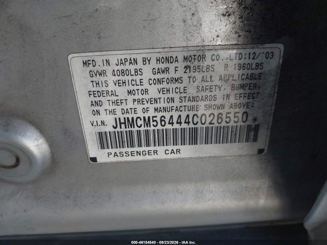 2004 Honda Accord 2.4 Lx მანქანა იყიდება აუქციონზე, vin: JHMCM56444C026550, აუქციონის ნომერი: 46184540