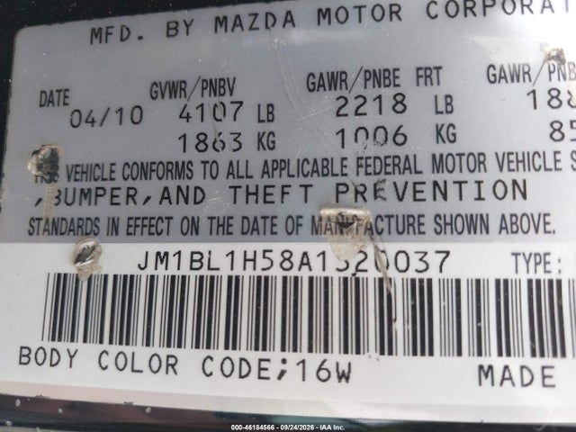 46184566 :رقم المزاد ، JM1BL1H58A1320037 vin ، 2010 Mazda Mazda3 S Sport مزاد بيع