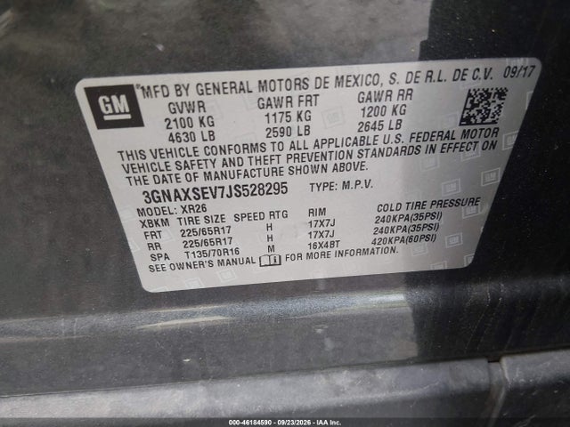 46184590 :رقم المزاد ، 3GNAXSEV7JS528295 vin ، 2018 Chevrolet Equinox Lt مزاد بيع