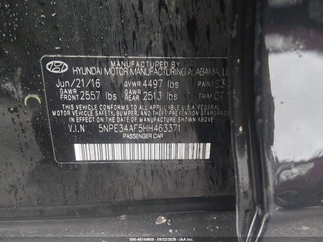 Auction sale of the 2017 Hyundai Sonata Sport, vin: 5NPE34AF5HH463371, lot number: 46184609