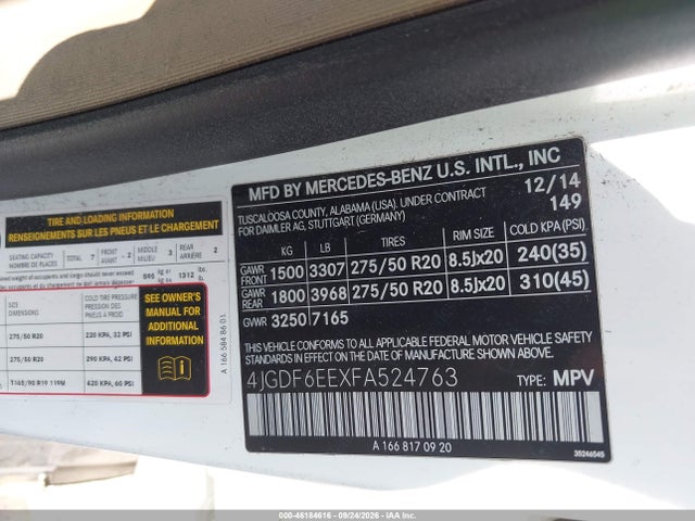 4JGDF6EEXFA524763 Mercedes-Benz Gl 450 4matic