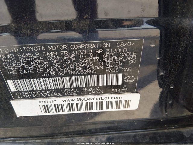 46184621 :رقم المزاد ، JTHBL46F785052855 vin ، 2008 Lexus Ls 460 مزاد بيع