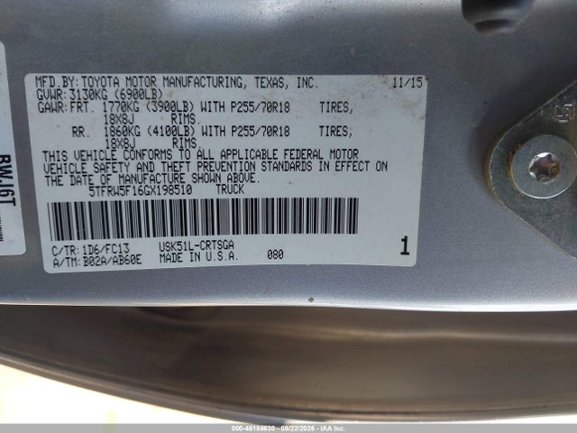 Aukcja sprzedaży 2016 Toyota Tundra Sr5 5.7l V8, vin: 5TFRW5F16GX198510, numer aukcji: 46184630