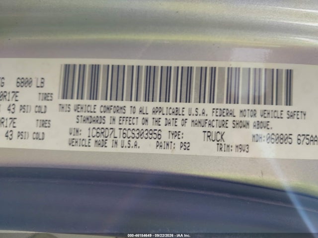Aukcja sprzedaży 2012 Ram 1500 Slt, vin: 1C6RD7LT6CS303956, numer aukcji: 46184649