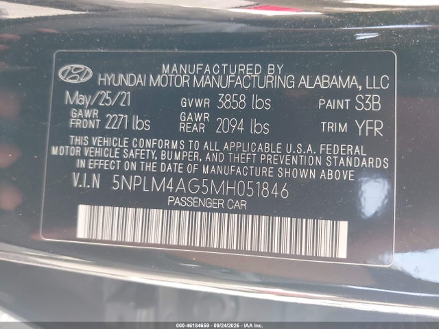 2021 Hyundai Elantra Sel მანქანა იყიდება აუქციონზე, vin: 5NPLM4AG5MH051846, აუქციონის ნომერი: 46184659