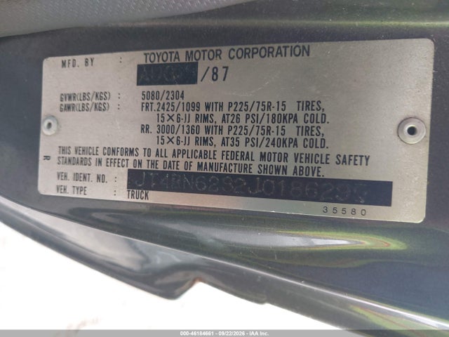 Продаж на аукціоні авто 1988 Toyota 4runner Rn60, vin: JT4RN62S2J0186295, номер лоту: 46184661