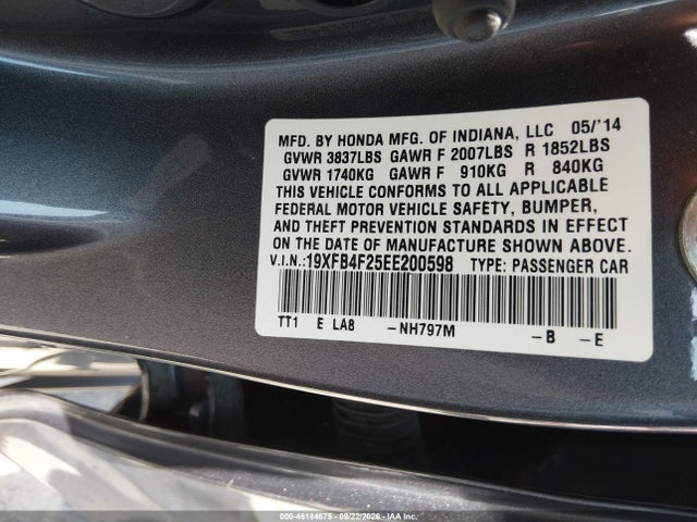 Продажа на аукционе авто 2014 Honda Civic Hybrid, vin: 19XFB4F25EE200598, номер лота: 46184675