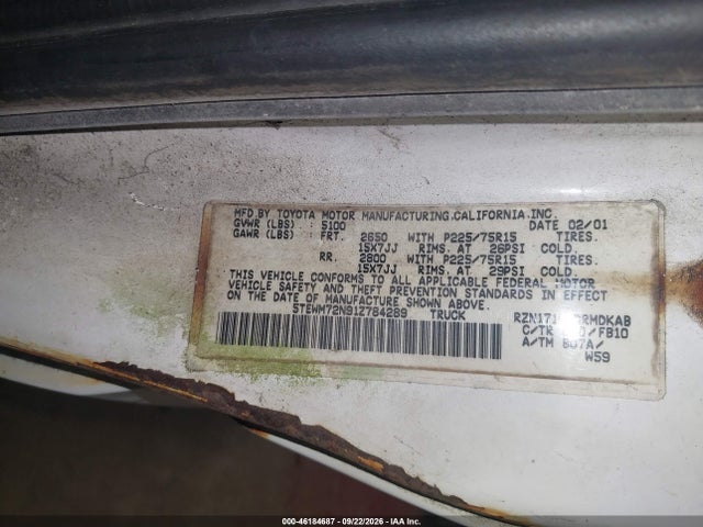 Aukcja sprzedaży 2001 Toyota Tacoma, vin: 5TEWM72N91Z784289, numer aukcji: 46184687