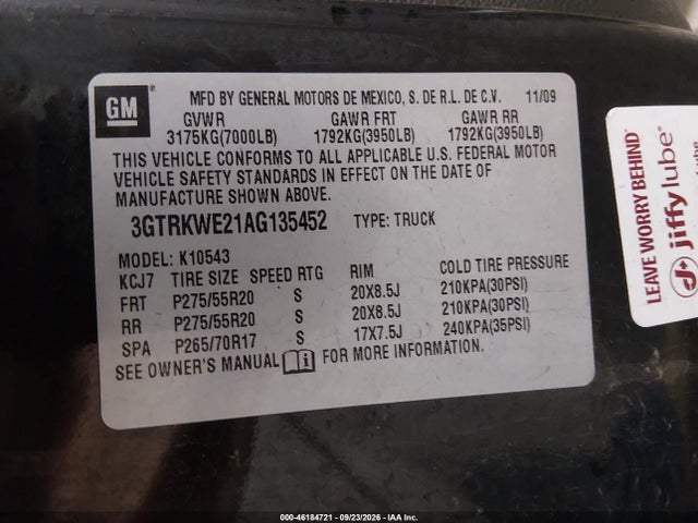 2010 Gmc Sierra 1500 Slt მანქანა იყიდება აუქციონზე, vin: 3GTRKWE21AG135452, აუქციონის ნომერი: 46184721
