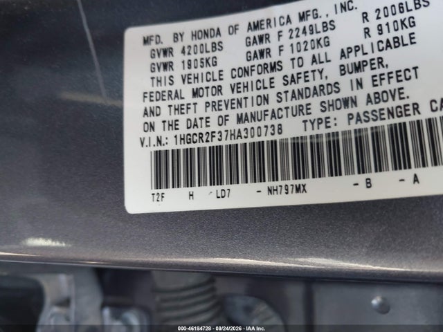 1HGCR2F37HA300738 Honda ACCORD LX