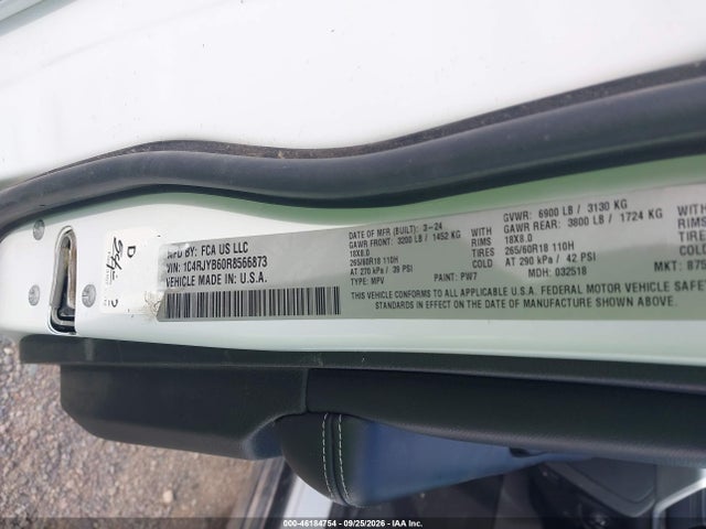 46184754 :رقم المزاد ، 1C4RJYB60R8566873 vin ، 2024 Jeep Grand Cherokee 4xe مزاد بيع