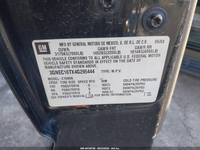 Продажа на аукционе авто 2004 Chevrolet Suburban 1500 Ls, vin: 3GNEC16TX4G295444, номер лота: 46184756