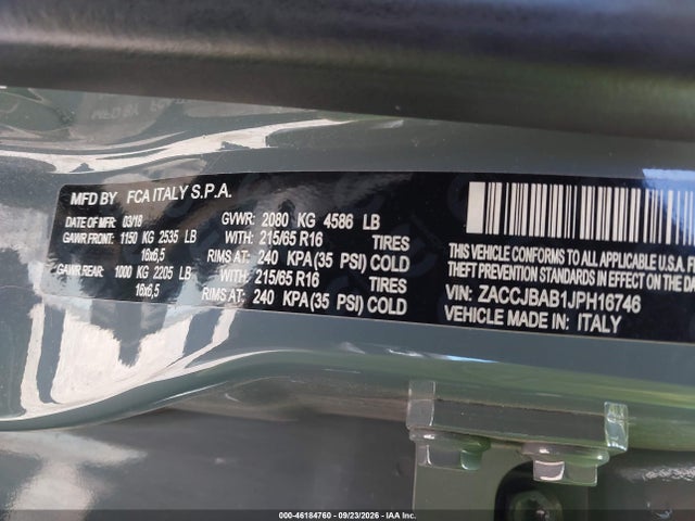 Auction sale of the 2018 Jeep Renegade Sport 4x4, vin: ZACCJBAB1JPH16746, lot number: 46184760