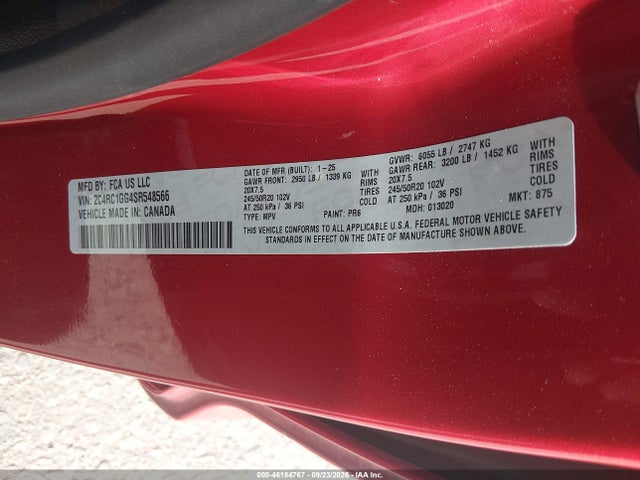 Продаж на аукціоні авто 2025 Chrysler Pacifica Limited, vin: 2C4RC1GG4SR548566, номер лоту: 46184767