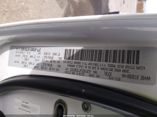 46184768 :رقم المزاد ، 3C6UR5DL2FG501072 vin ، 2015 Ram 2500 Big Horn مزاد بيع